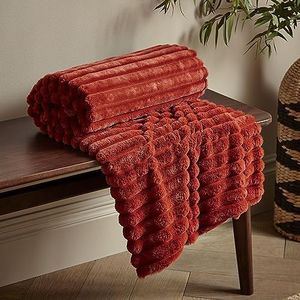 Catherine Lansfield Gezellige Geribbelde Faux Fur 130x170cm Deken Throw Burnt Orange