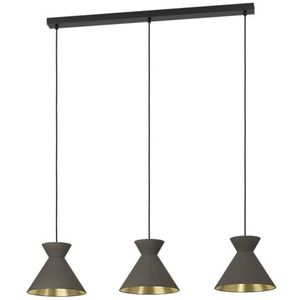 EGLO Hanglamp Nastasia, 3-lichts pendellamp eettafel, lamp hangend voor woonkamer en eetkamer, eettafellamp van metaal in cappuccino en messing, E27 fitting
