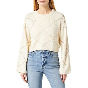 Noisy may Dames Nmjune L/S O-Neck Crop Knit Noos Pullover, pearled ivoor, S