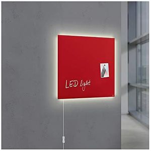 SIGEL GL402 Premium glazen magneetbord 48 x 48 cm met LED-verlichting, rood hoogglanzend, TÜV-getest, eenvoudige montage, incl. 3 magneten, Artverum