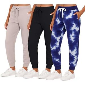 Real Essentials 3 Pack: Relaxed Fit Fleece Jogger Joggingbroek voor dames - Casual Athleisure (verkrijgbaar in grote maten), Set 4, XL