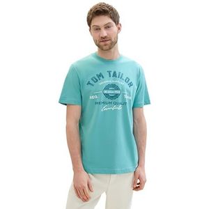 TOM TAILOR Heren T-shirt met logo-print van katoen, 35272 - Meadow Teal, XXL