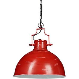 Relaxdays hanglamp industrieel, ijzer, ketting, grote lampenkap, eettafel lamp vintage, HxBxD: 154 x 41 x 41 cm, rood