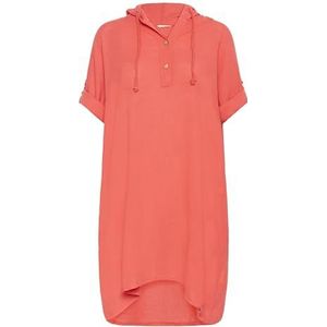 Jurk - Hot Coral - Regular Fit - Boven de Knie - Korte Mouwen