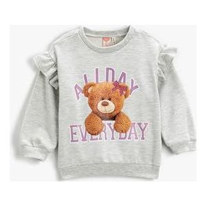 Koton Babygirls Teddy Bear Printed Ruffled Long Sleeve Crew Neck Sweatshirt, grijs (023), 3-4 jaar