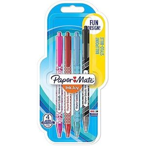Paper Mate InkJoy Wrap-balpennen | intrekbare medium punt | diverse kleuren | 4 stuks