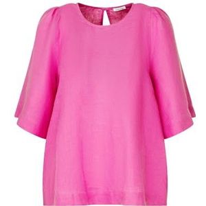 Seidensticker Dames Shirtblouse - Fashion Blouse - Regular Fit - Ronde hals - Korte mouwen - 100% linnen, roze, 44