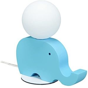 Relaxdays Bedlampje voor kinderen, G9 7W, met decoratieve olifant van hout, Abat Jour, 21 x 20 x 10, lichtblauw-wit