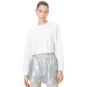 Koton Oversized Crop Sports Basic katoenen sweatshirt met lange mouwen voor dames, wit (000), S