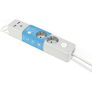 Garza - Stekkerdoos design grijs met schakelaar, 3 stopcontacten + 2 USB's, kabel 1,4 m, platte stekker, kinderbeveiliging