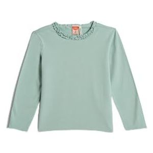 Koton Babygirls Ruffle Crew Neck Long Sleeve Katoenen T-shirt, blauw (648), 9-12 Maanden