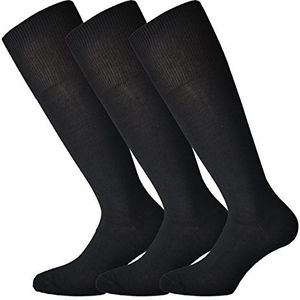 Fontana Calze - 3 paar lange sokken van warm katoen, elastisch, comfortabel en versterkt, Zwart, 42-44 EU