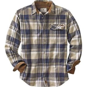 Legendary Whitetails Men's Standard Buck Camp Flannel, Long Sleeve Plaid Button Down Casual Shirt, Corduroy Cuffs, Shale, Large