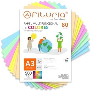 Kleurpapier, verpakking met 500 vellen A3, 80 g, kleurrijk papier voor knutselwerk, printer, scrapbooking, ideaal voor origami, Papyroflexia, kantoor en school (pastelassortiment, 500 h)
