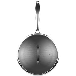 Sitram 715067 stoofpan van roestvrij staal, drievoudig, Ø 24, hoogte 6,5 cm, honingraatcoating, anti-aanbaklaag en krasbestendig, PFOA-vrij, glazen deksel, alle warmtebronnen, inclusief inductie