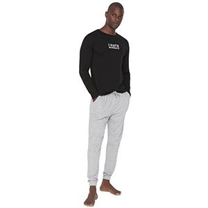 Trendyol Man met slogan gebreide T-shirt-broek pyjama set, Zwart, M