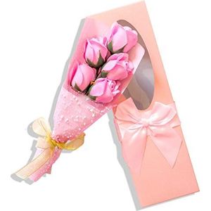 Sevenriver handgemaakte Koreaanse zeep rozen boeket in geschenkverpakking met strik, 5 stuks roze