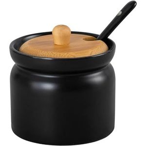 GALICJA RONNIE Suikerpot keramiek met lepel en deksel – suikerpot zwart – stabiele ruime suikerpot van keramiek met deksel en lepel – keukenaccessoires – 8,5 x 8 cm