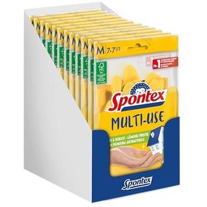 Spontex Multi Use, 12 paar huishoudhandschoenen met frisheidsbescherming en FSC-natuurlijke latex, binnenkant met katoenen flocking, maat M (12 x 1 paar)