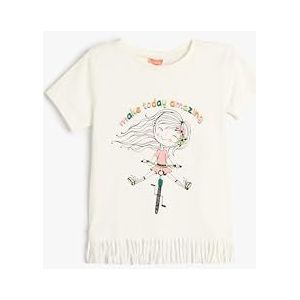 Koton Babygirls Tasseled Short Sleeve Little Girl Printed Detail Katoenen T-shirt, ecru(010), 12-18 Maanden