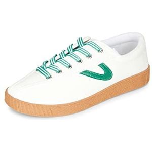 Tretorn Nyliteplus Canvas sneakers voor dames, veterschoenen, casual tennisschoenen, klassieke vintage stijl, wit, groen, rubber, 42.5 EU