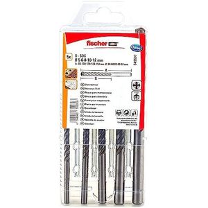 fischer D-SDX 5-12 mm diameter, 5 steenboren met 4 snijkanten, boren voor boormachines, hoogwaardige boren set voor boren in steen en metselwerk en meer, 5 stuks