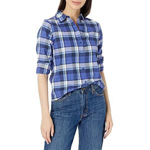 Amazon Essentials Women's Lichtgewicht geruite flanellen overhemd met klassieke pasvorm en lange mouwen, Blauw Grijs Marineblauw Plaid, M