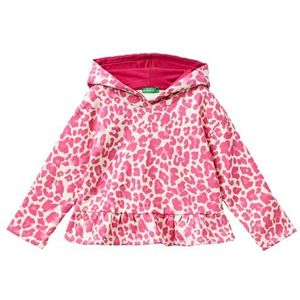 United Colors of Benetton Sweatshirt met capuchon voor meisjes en meisjes, crèmewit en fuchsia, 69 l, 1 jaar