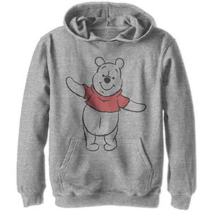 Disney Winnie Basic Sketch Pooh Boy's Hooded Pullover Fleece, Athletic Heather, Small, Athletic Heather, S