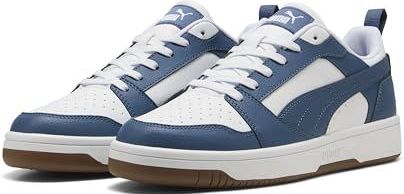 PUMA Unisex Rebound V6 lage Sneaker, wit-donker indigo-gom, 9.5 UK, Puma Witte donkere indigo kauwgom, 44 EU