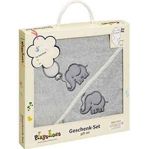 Playshoes 330901 baby badstof cadeauset olifant voor geboorte of doop, leuk cadeau-idee voor pasgeborenen, grijs