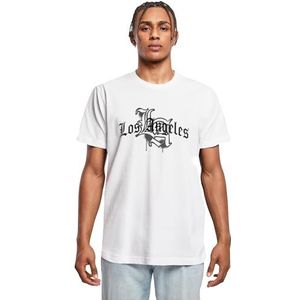 Mister Tee Heren T-shirt LA Wording Tee, casual heren-T-shirt met borstprint, 100% katoen, maten XS - 5XL, wit, 4XL
