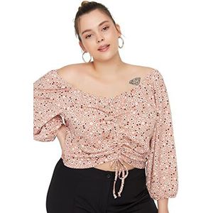 Trendyol Vrouwen Plus Size Regular Smock Jurk Ronde Hals Gebreide Plus Size Blouse, Gedroogde roos, 4XL grote maten