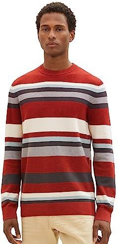 TOM TAILOR - 32766 - Gebreide Trui - Rood - Katoen - Gestreept