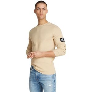 Calvin Klein Jeans Heren Badge Wafel Basic Longsleeve Top, Bleek Khaki, 3XL grote maten