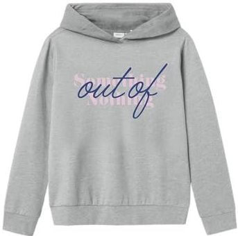 Name It - Nkfofina Ls Nreg Wh - Sweatshirt - Gemengd Grijs - Kinderen - Normale Pasvorm - Capuchon - Lange Mouwen