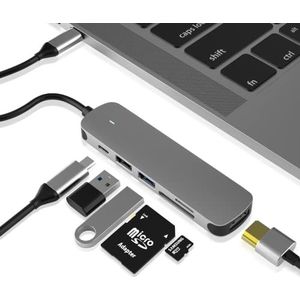 USB C HUB, dongle USB C adapter 6 in 1 met USB 3.0-aansluiting, 4K-HDMI, USB C-aansluit/PD, SD/TF kaartlezer, dockingstation compatibel met MacBook Pro/Air laptop en andere type C-apparaten