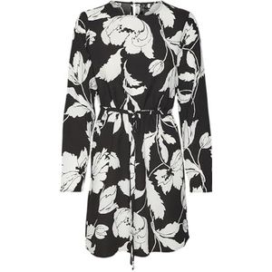 VERO MODA - VMMACHA - Jurk - Zwart/Wit - Bloemenprint - Korte Mouwen
