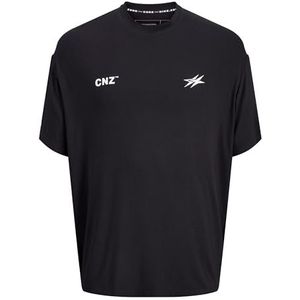 JACK & JONES - Shirt - Zwart/Wit - Ronde Hals - Wijde Pasvorm - Kwartmouw