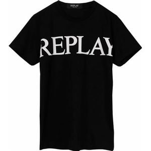 Replay Basics T-shirt voor jongens, regular fit, van katoen, 098 Black, 8 Jaar