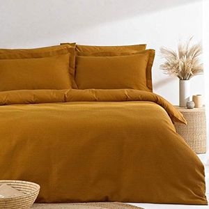 The Linen Yard Wafel Dekbedovertrek Set, Gember, Eenpersoons