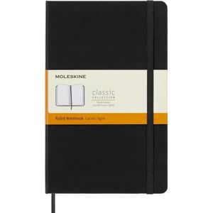 Moleskine Klassiek nieuwsboek Groot, hardcover, gelamineerd, zwart: groot formaat. Voorzien van een opvouwbaar vakje voor briefjes. Elastische bandsluiting