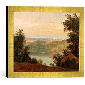 Fotolijst van Pierre-Henri de Valenciennes ""Le lac de Nemi: au loin la ville de Genzano"", kunstdruk in hoogwaardige handgemaakte fotolijst, 40x30 cm, goud raya