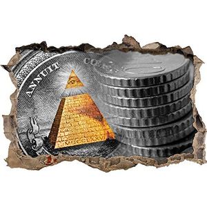 Pixxprint 3D_WD_5326_62x42 Illuminati piramide, black en white Dollar muurdoorbraak 3D muursticker, vinyl, zwart/wit, 62 x 42 x 0,02 cm