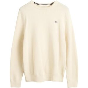 GANT Katoen Micro Textured C-hals, crème, M