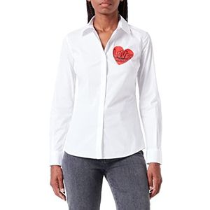 Love Moschino Dames slim fit lange mouwen met rode hartprint. Shirt, wit (optical white), 44