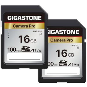 Gigastone SDHC-geheugenkaart, 16 GB, Pro-serie camera, set van 2 kaarten, snelheid tot 100 MB/s. Compatibel met Canon Nikon Sony Camcorder, A1 U1 V10 UHS-I klasse 10 voor Full HD Video