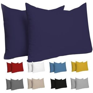 Dreamzie Kussensloop (Set van 2) – Donkerblauw Katoen - Voor Kussens 50 x 70 cm - 100% Jersey Katoen - Beddengoed Dubbel Bed Kussensloop - Kussenbeschermer - Bestendig en Hypoallergeen