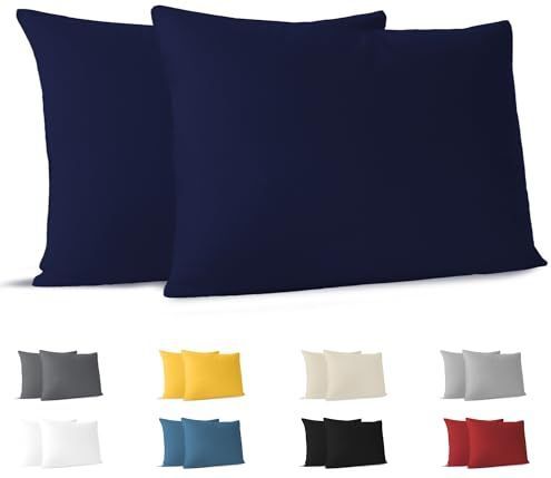 Dreamzie - Kussensloop - Donkerblauw - Set van 2 - 100% Jersey Katoen