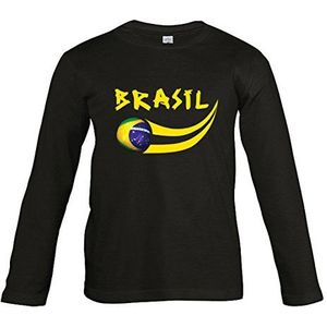 Supportershop T-shirt voor kinderen, zwart, lange mouwen, Brazilië T-shirt voor kinderen, LS, Brazilië, zwart, voetbal
